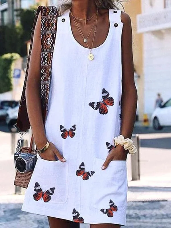 Women's Casual Butterfly Printed Suspender Pants