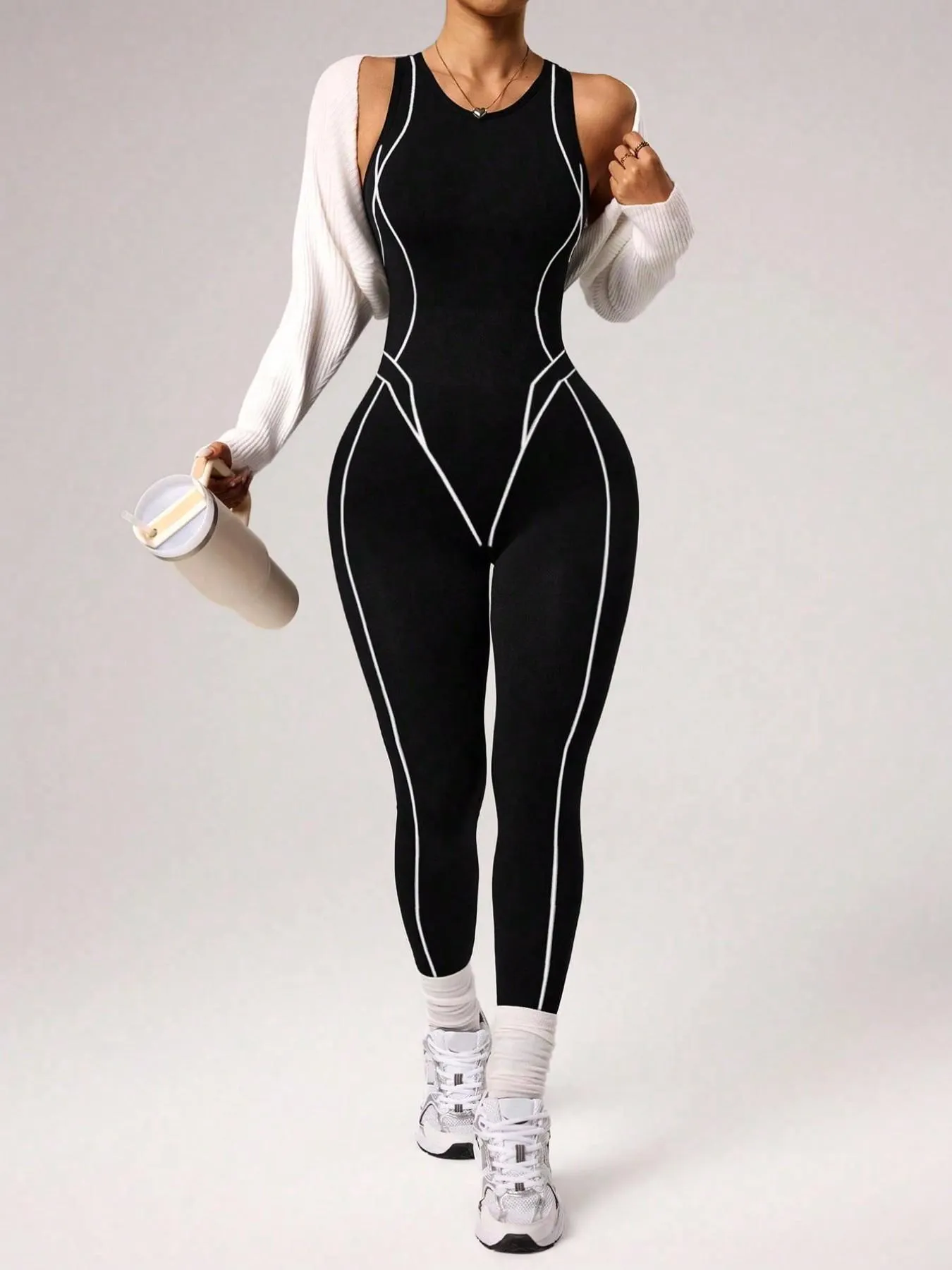 Women's Seamless High Elastic Yoga Jumpsuit, Back Zipper, Breathable Sportswear, Suitable for All Seasons, Ideal for Gym, Running, Yoga, Sporty Jumpsuit