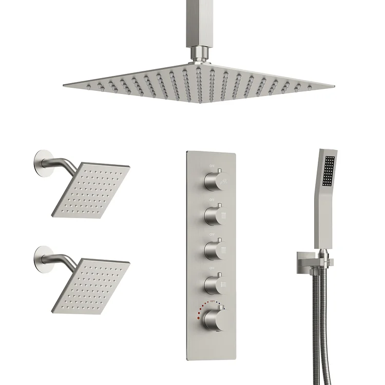 EVERSTEIN SFS-1062-NK16 Brushed Nickel 16" High-Pressure Rainfall Shower System with dual 6" Shower Head 