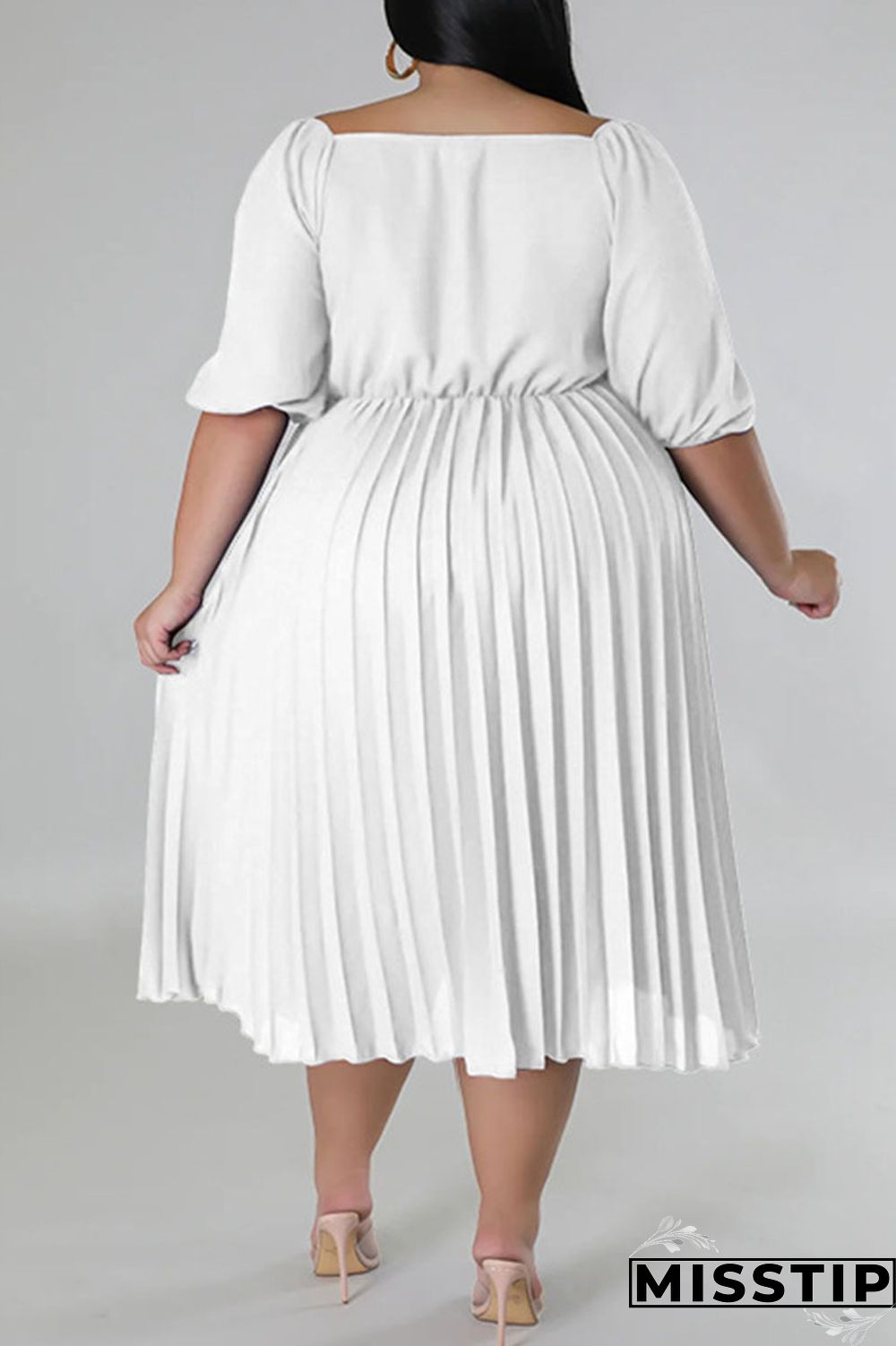 White Casual Solid Patchwork Fold V Neck Straight Plus Size Dresses