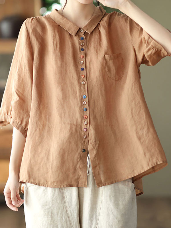 Women's Colorful Buttoned Cotton and Linen Shirts tjj Shicloths