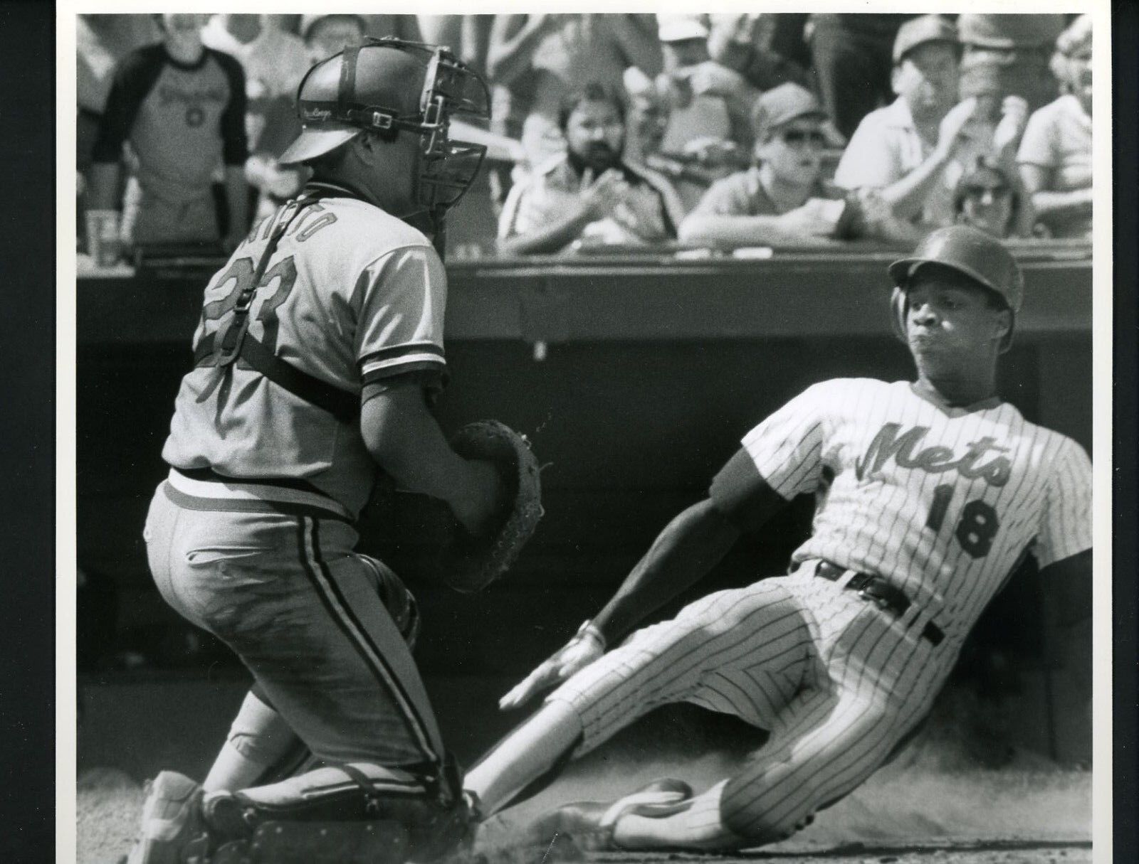 Darryl Strawberry Tom Nieto 1984 Press Original Photo Poster painting by Bob Olen New York Mets