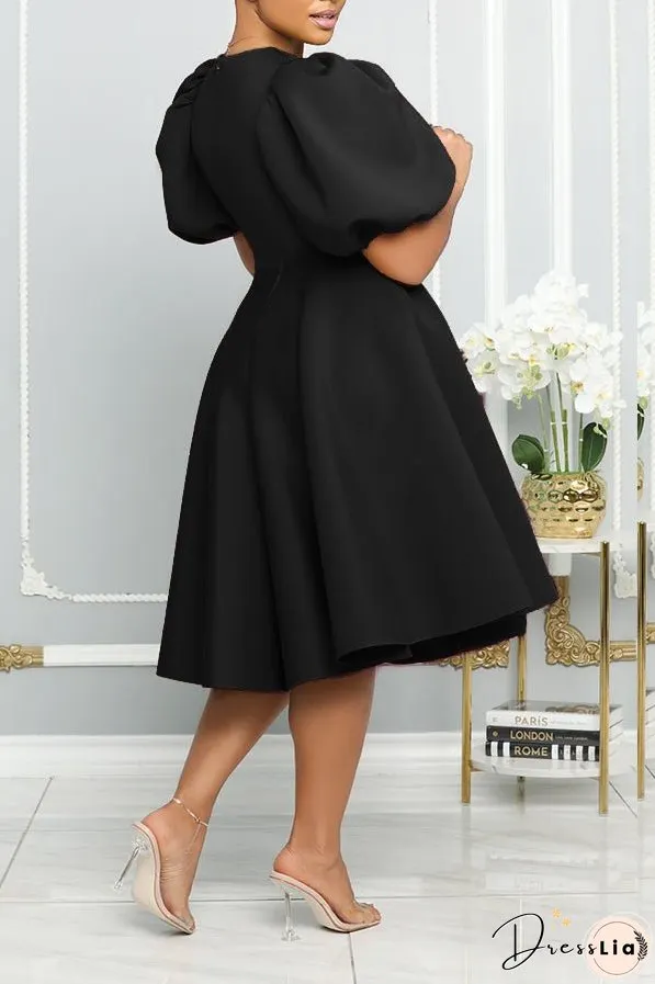 Bubble Short Sleeve Flare Midi Dress