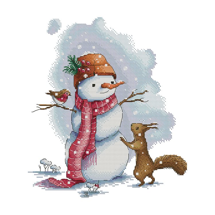 Snowman And Squirrel 14CT Stamped Cross Stitch (31*34CM) fgoby