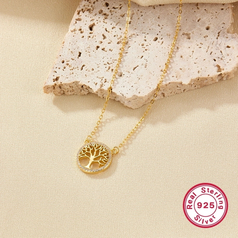 925 Sterling Silver Long-Lasting Plated Zircon Inlay Inlaid Zircon Tree Life Tree Pendant Necklace