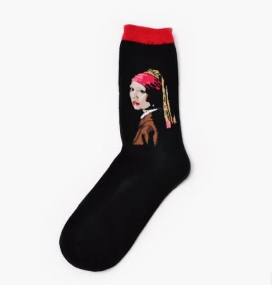 CUHAKCI Cotton Socks Funny Oil Painting Fashion Happy Socks Night Winter Male Female Colorful Print Van Gogh Art Sock one pair