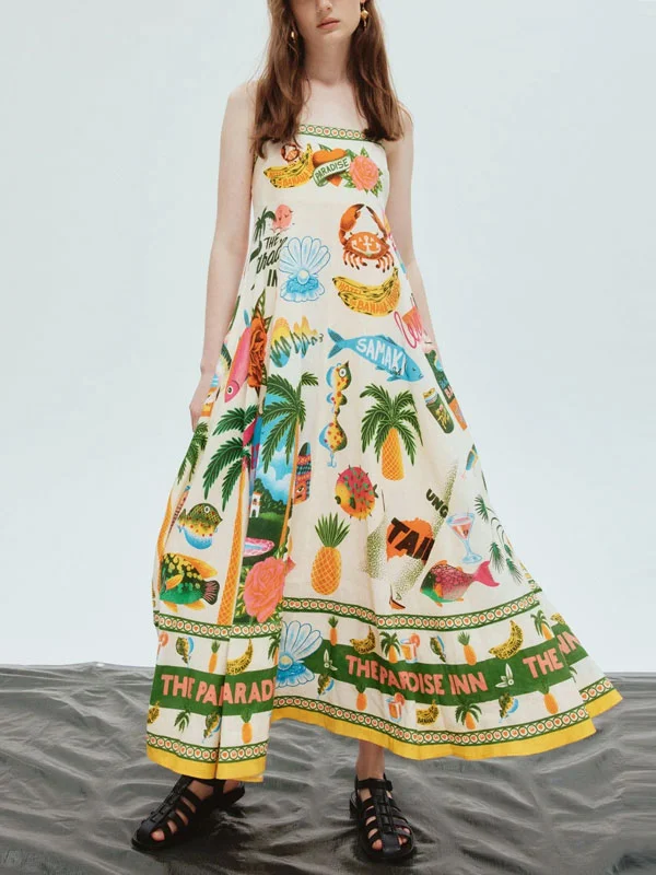 Vacation Temperament Printed Women's Halter Dress