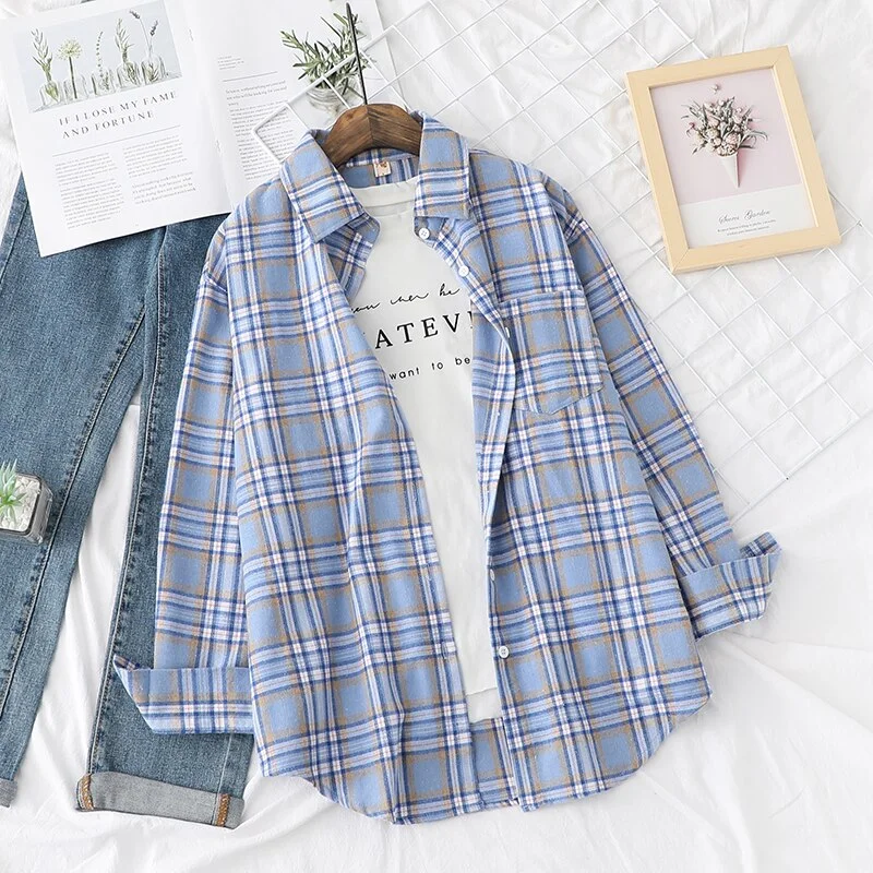 Fresh Design Women Blouses Shirts 2021 New Womens Tops And Blouses Long Sleeve Casual Plaid Shirt Young Style Lady Blouse Tunic