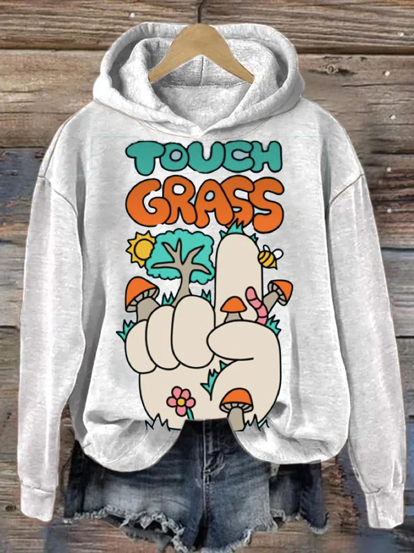 Women's Touch Grass Finger Mushroom Print Long Sleeve Casual Hoodie