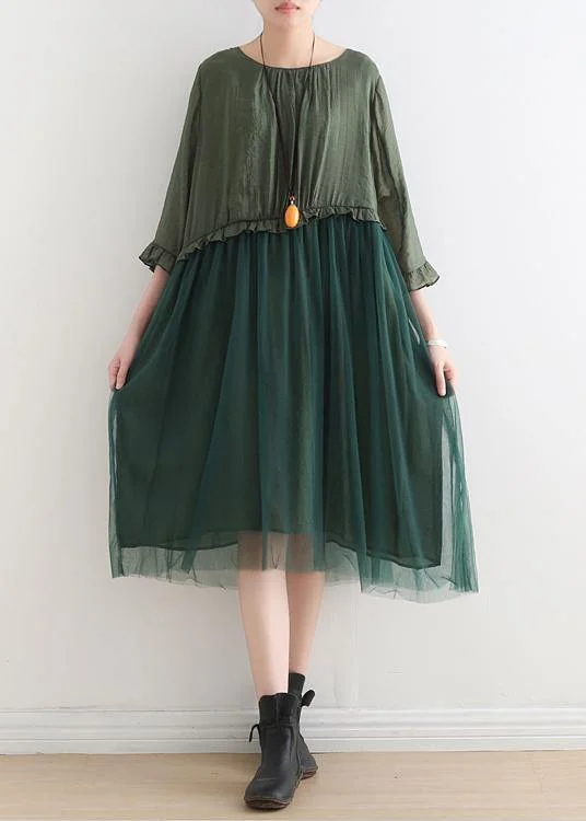 Fitted Green Patchwork tulle Summer Chiffon Dress