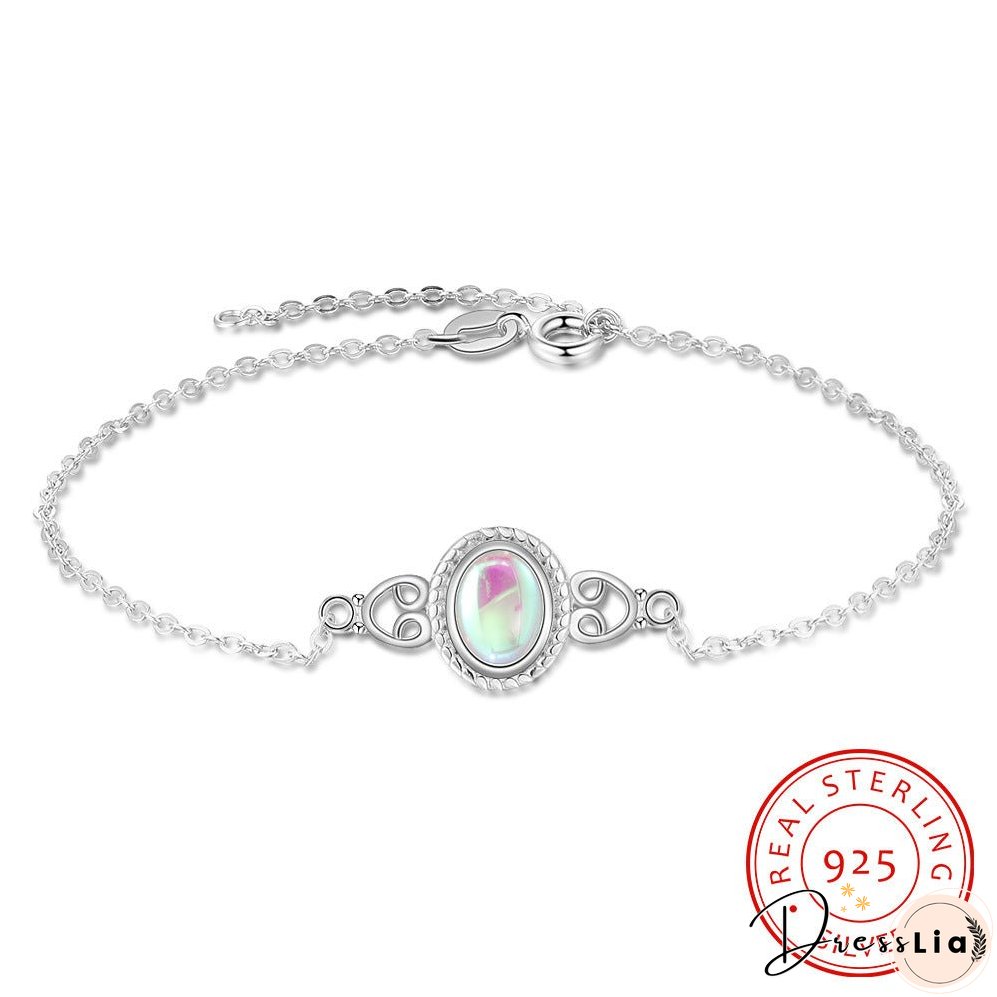 Moonstone surging gibbous moon bracelet with 925 silver