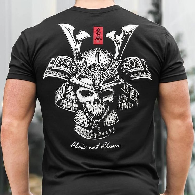 Round Neck Samurai Print T-shirt