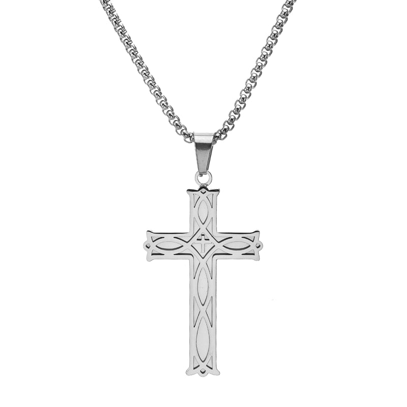 Rock Ethnic Style Minimalist Cross 304 Stainless Steel Polishing 18K Gold Plated Men’s Pendant Necklace