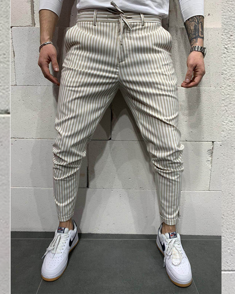 Men's lace-up striped pants