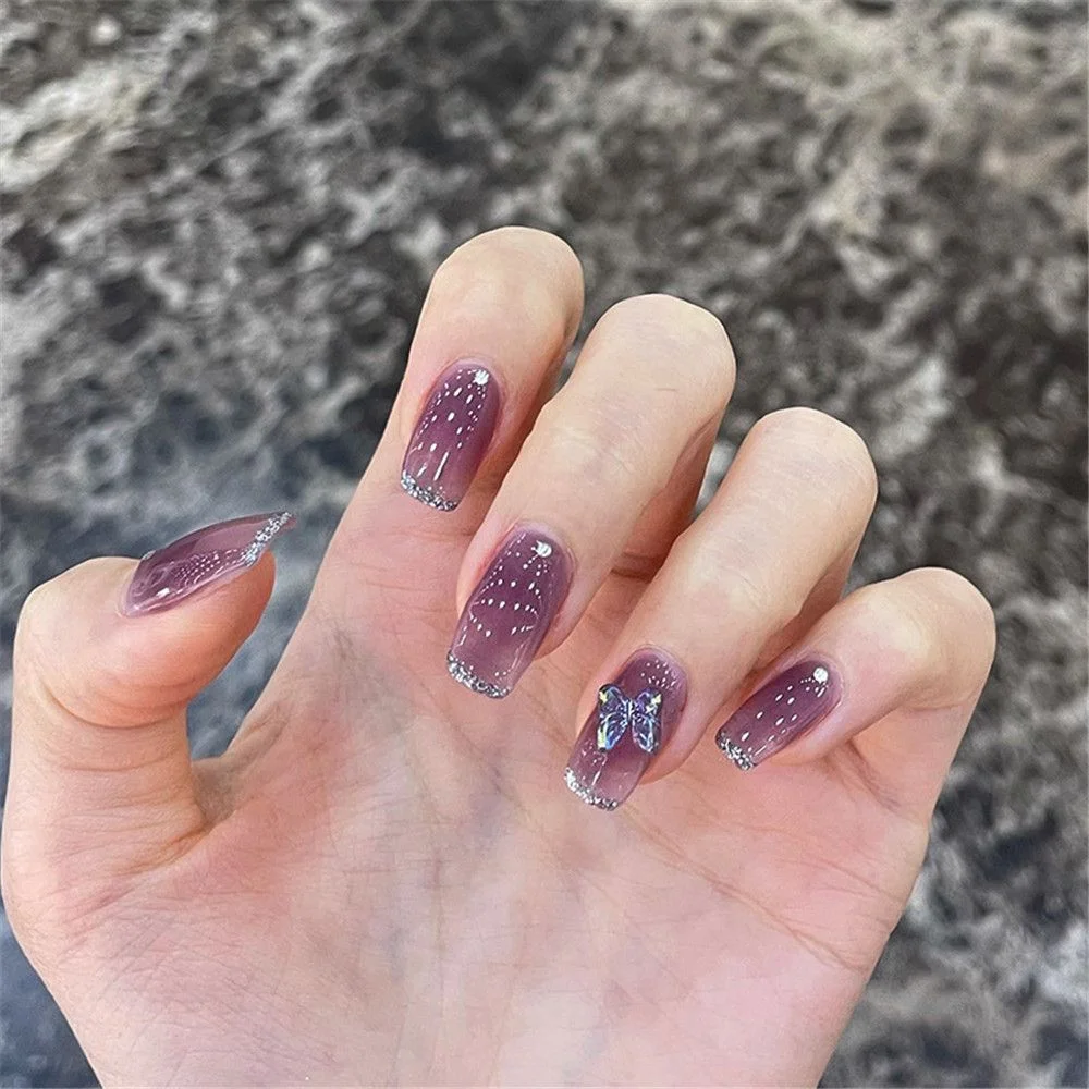 24pcs/set Sweet Girl Manicure oval head with heart pattern design press on nails wearable full cover fake nail tips Detachable-Nail Inspo