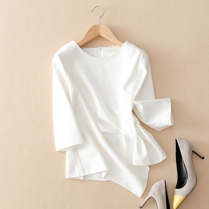Summer Top 2020 Irregular Chiffon Blouse Short sleeve Korean Style Women Ladies Casual White Black Red Solid Color