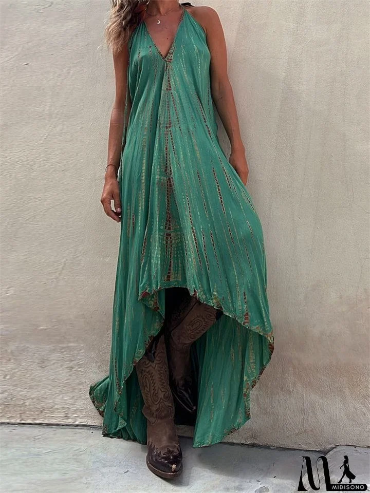 MidiSono - Boho Style Lady Sexy Big Swing Spaghetti Strap Dress