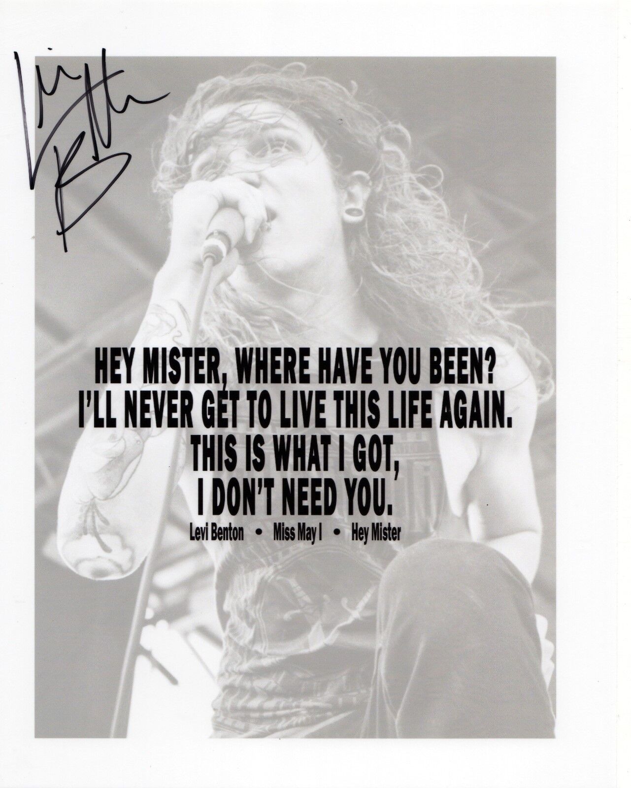 Levi Benton of Miss May I band REAL hand SIGNED 8x10 Photo Poster painting #3 COA Autographed