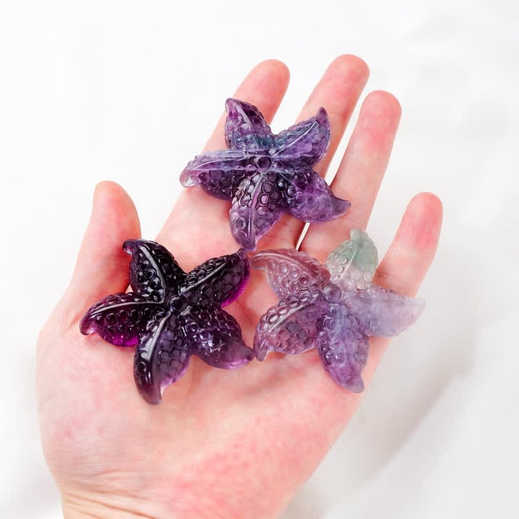 Colorful Fluorite Starfish Carving Gemstone Decoration