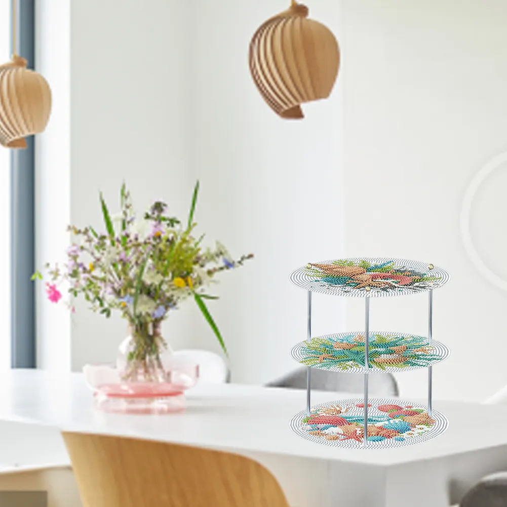 3 Tier Wooden Special Shape Ocean Shells DIY Diamond Painting Storage Tray