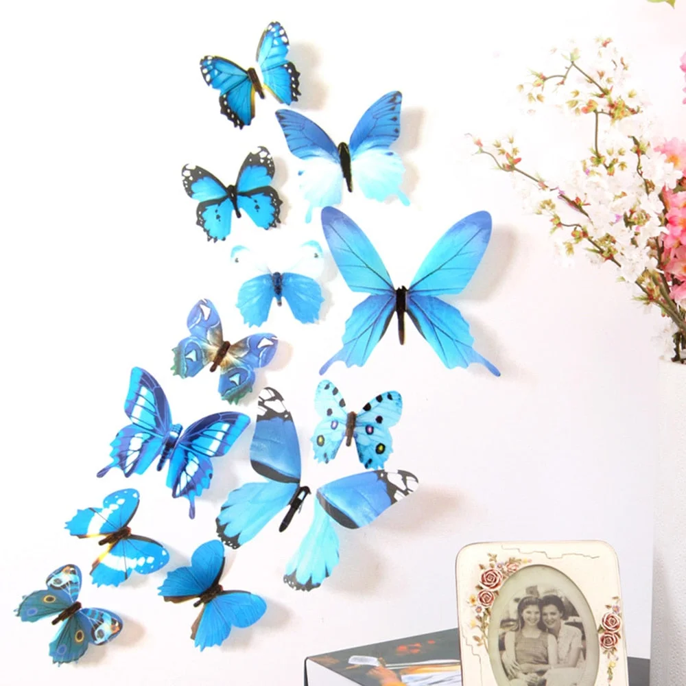 12pcs Butterfly Wall Sticker Decal Wall Art Home Decoration 3d Butterflies PVC Wallpaper For Kids Living Room Decor
