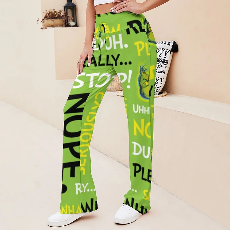 S-3XL Neon Green Grinch Snarky Phrase Flared Pants Trousers Women Flowy Wide Leg Hippie Stretchy Palazzo Pants - Heather Prints Shirts