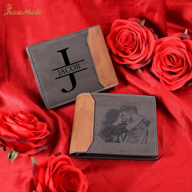 Personalized Name Leather Couple Wallet Engraved Letter And Photo Gift For Him