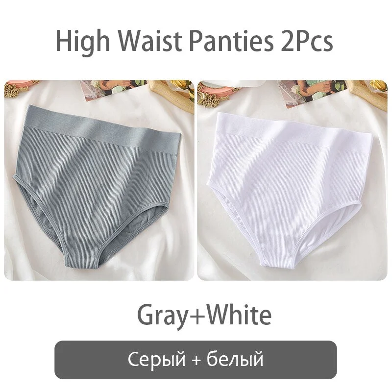 FINETOO Women High Waist Panties 2Pcs/set Seamless Shaper Underpants S-XL Girl Underwear Ladies Control Tummy Panty Lingerie New