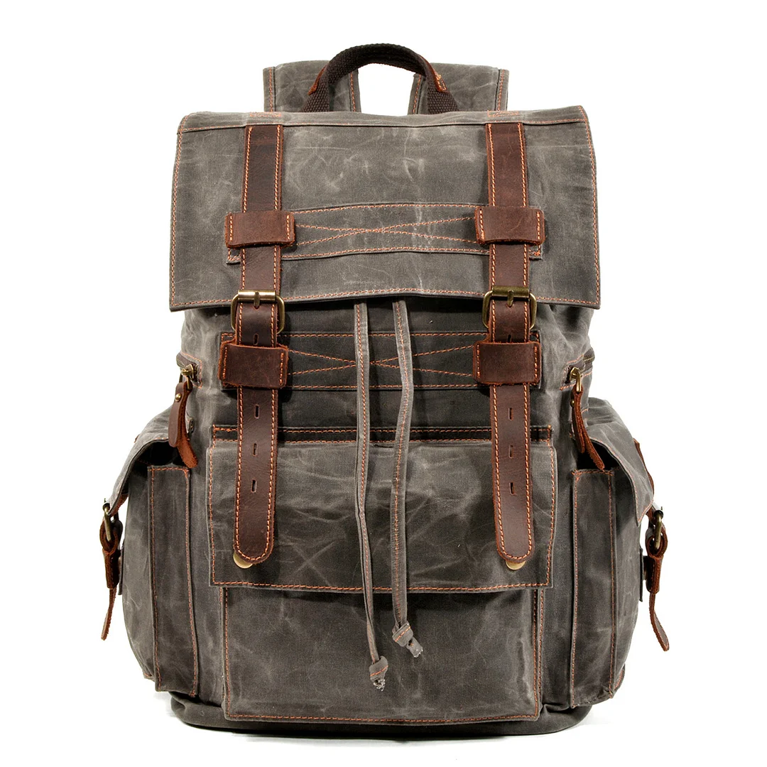 Trip Outdoor Retro Backpack Men's and Women's Waxed Canvas Travel Computer Bag Outdoor Leisure Crazy Horse Leather Mountaineering Bag