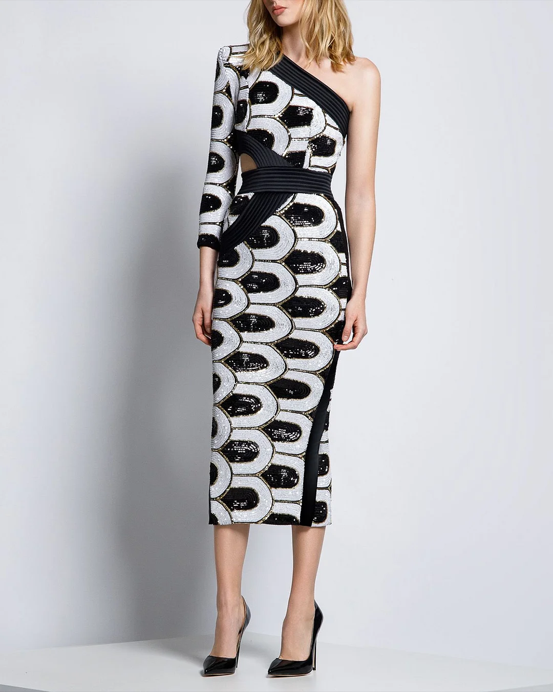 Women's One Shoulder Sleeve Sequin Dress