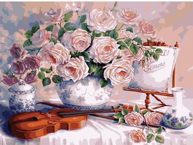 

Flowers and Violin – Paint By Numbers - 40*50CM, 501 Original
