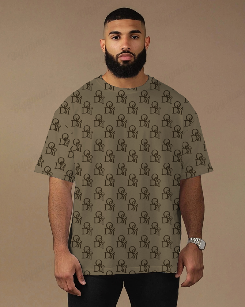100% Cotton-Premium Jacquard Men's Loose Plus Size Short Sleeve T-Shirt