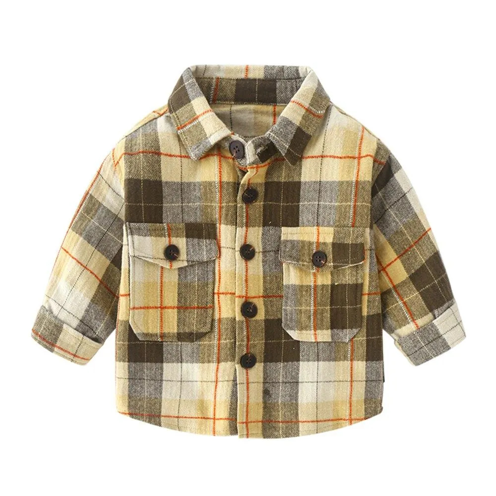 Mudkingdom Boys Shirts Plaid Turn-Down Collar Long Sleeve Autumn Classic Tops