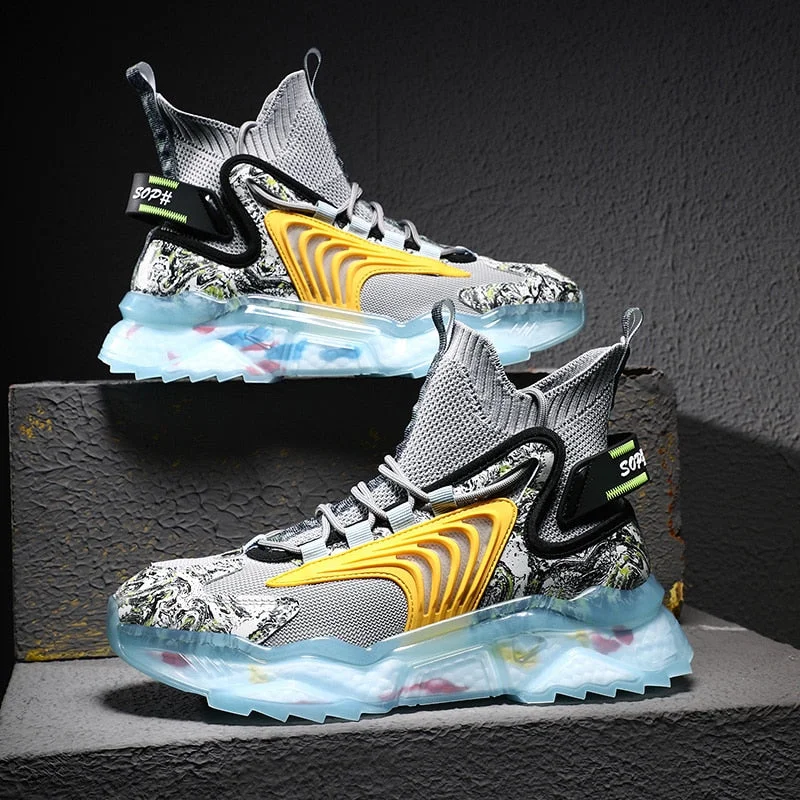 New Fashion Classic Men Sneakers Spring Breathable Running Shoes for Men Graffiti Sport Shoes High-top Mesh Walking Jogging Shoe