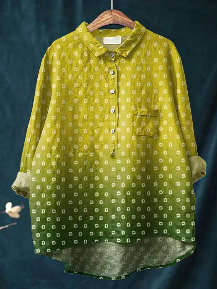 Womens Colorful Spring Flower Garden Print Casual Cotton and Linen Shirt