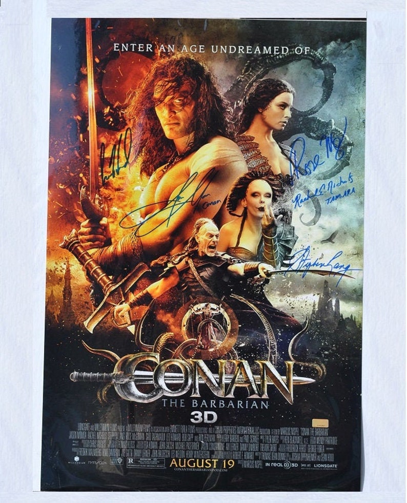 CONAN THE BARBARIAN Cast Signed Movie Poster X5 Leo Howard, Steven Lang, Rose McGowan, Jason Momoa, Rachel Nichols wcoa