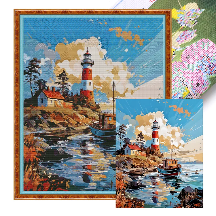 【Huacan Brand】Seaside Lighthouse 16CT Stamped Cross Stitch 50*60CM