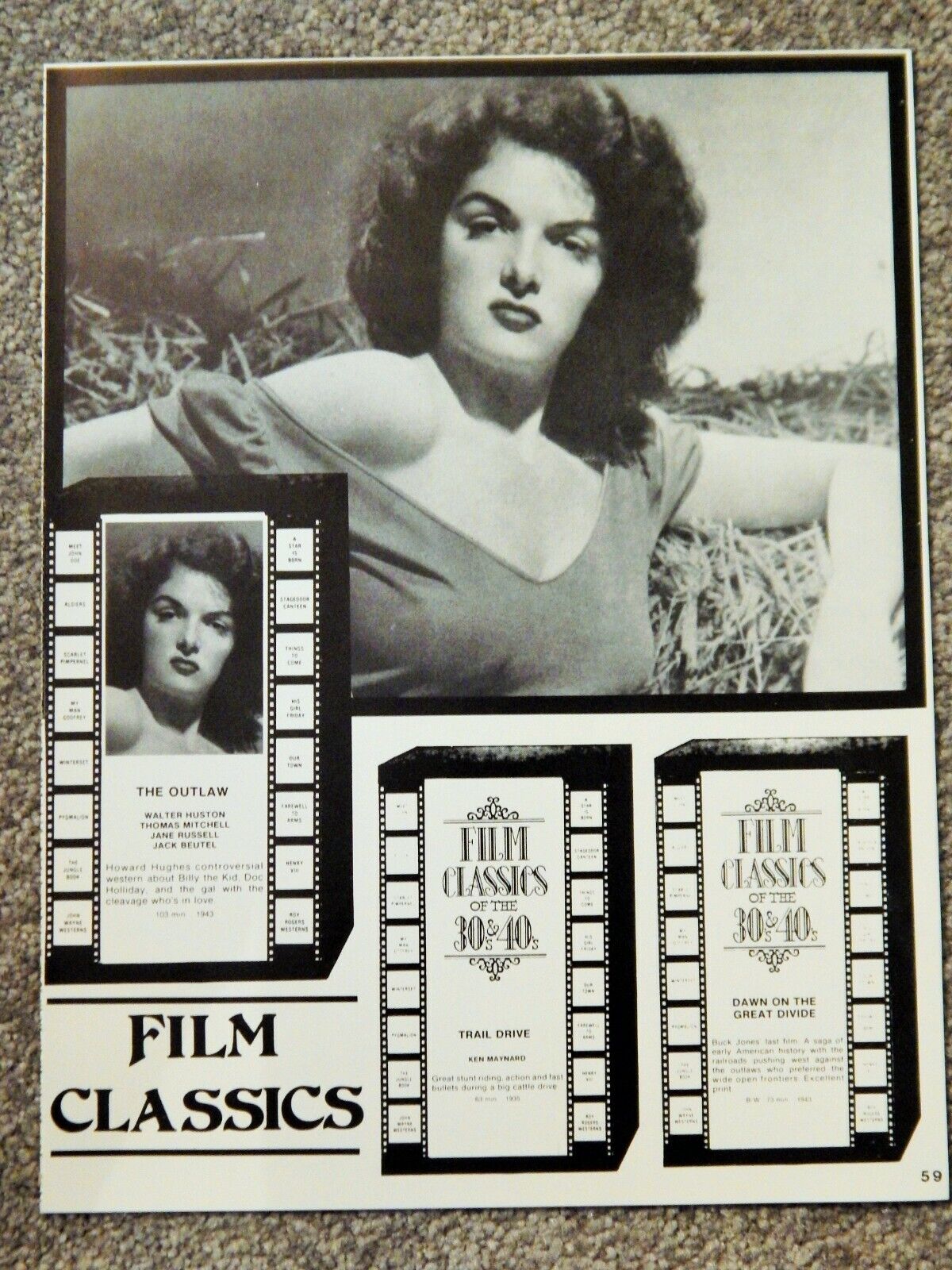 OUTLAW (JANE RUSSELL) / REACHING FOR THE MOON (D FAIRBANKS SR) B&W Photo Poster paintingS