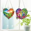 (US Local)3Pcs Sunrise Peacock Girl Diamond Painting Hanging Pendant for Garden Window