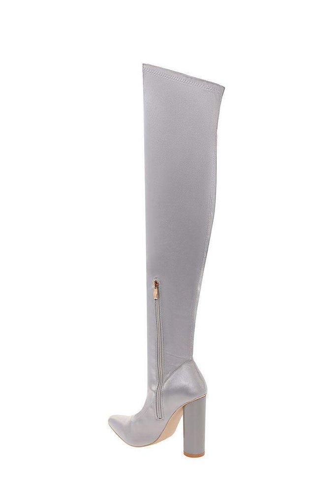 Grey Flash Stripe Chunky Heel Boots Over-the-knee Boots |FSJ Shoes