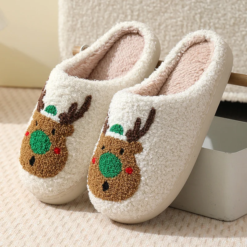 Unisex Embroidered Warm Home Santa Claus Cotton Slippers