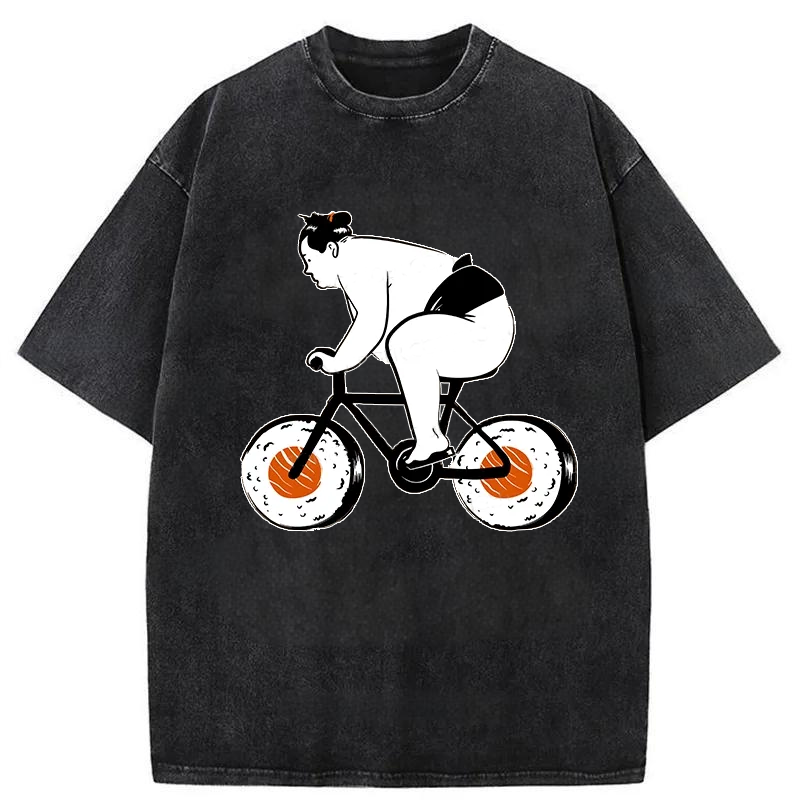 Sumo Riding A Sushi Bike Washed T-shirt artswardrobe