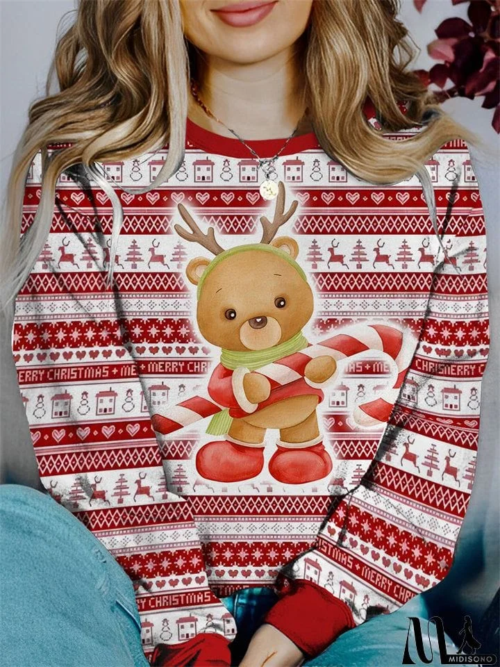 MidiSono - Women's Lovely Christmas Cartoon Print Round Neck Sweatshirt