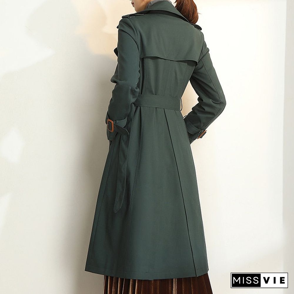Dark Green Windbreaker Women's Long Spring and Autumn New British Style Temperament Drape High-end Coat Trench Coat for Women