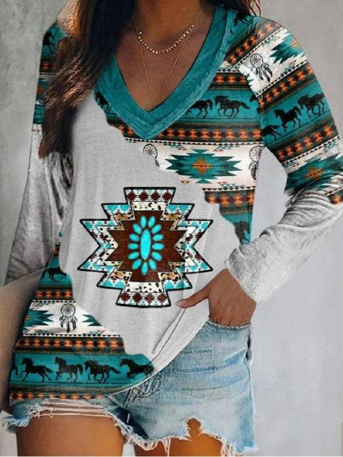 Casual Retro Geometric Pattern Top