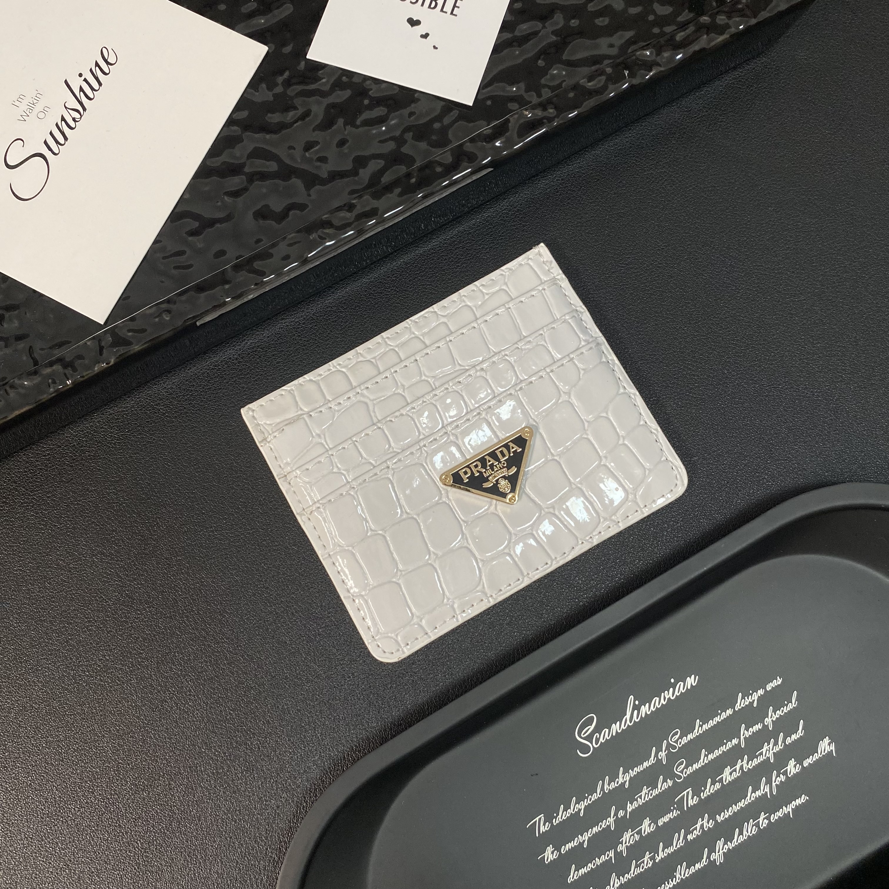 PRADA Crocodile Leather Card Storage Wallet Triangle Logo Card Holder