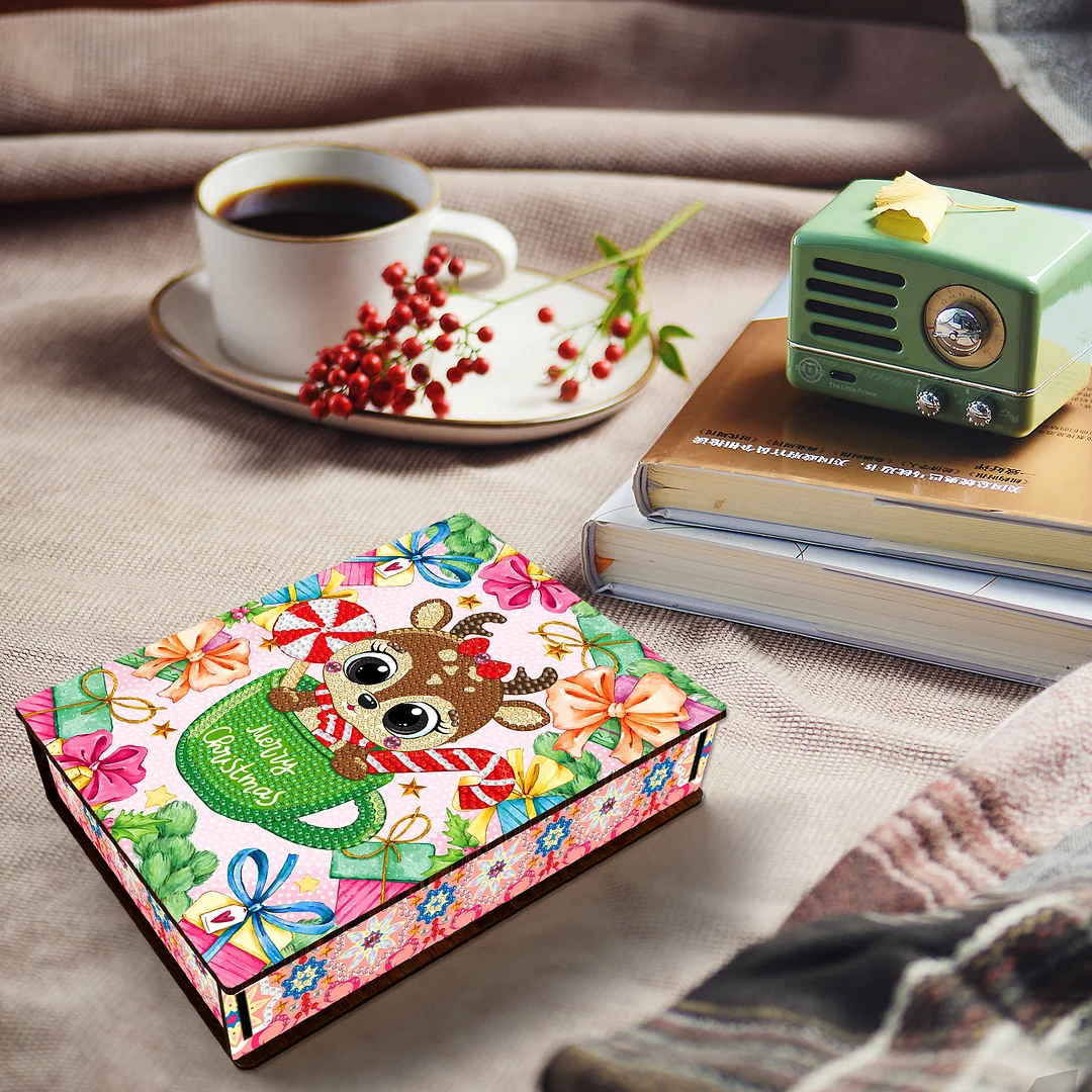 DIY Christmas Diamond Painting Jewelry Storage Box Wood Cartoon Diamond Painting Organizer Case Holder Mosaic Art Kit Handmade Gifts Craft