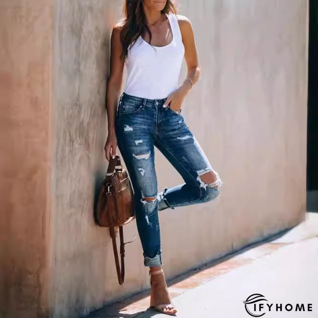 Blue Casual Denim Pockets Jeans | IFYHOME