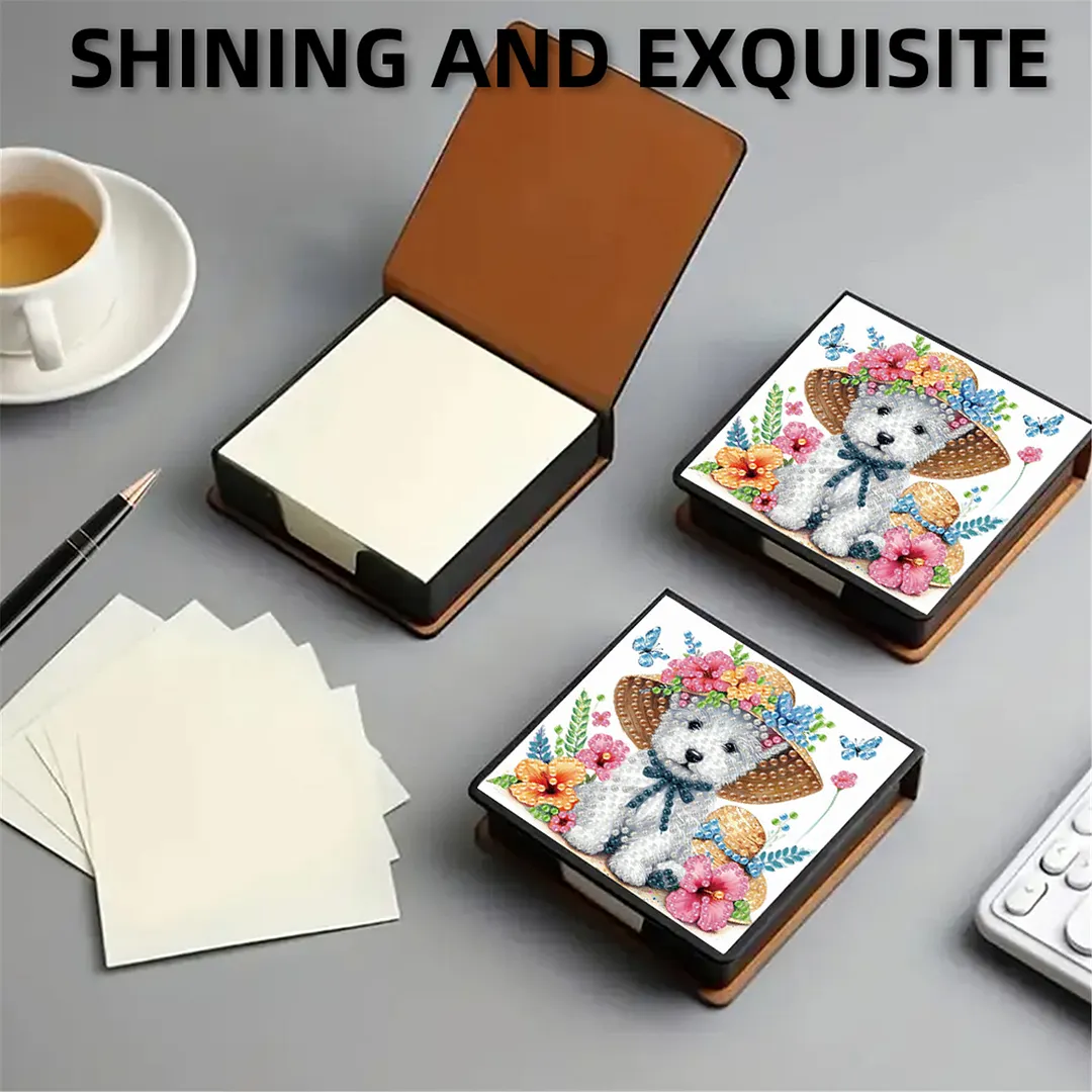 5D Puppy DIY PU Diamond Painting Notecard Box with 160 Sheets Paper Note Holder
