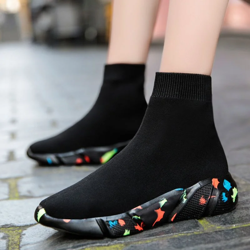 MWY Fashion Sock Sneakers Women Breathable Elasticity Flying Woven Couple Casual Shoes Soft Sole Zapato Mujer Wedge Platform